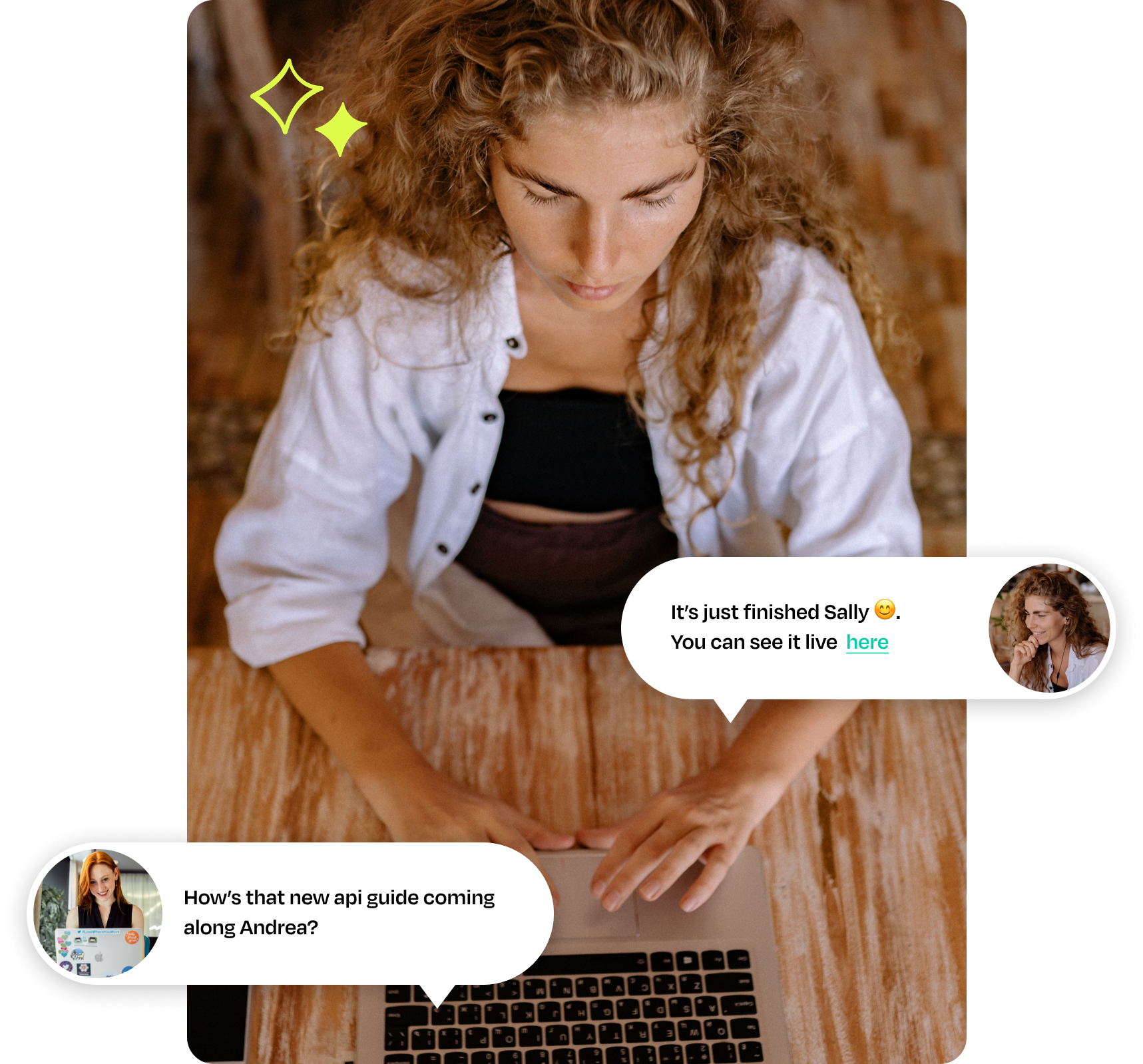 Women working at computer with chat bubbles
